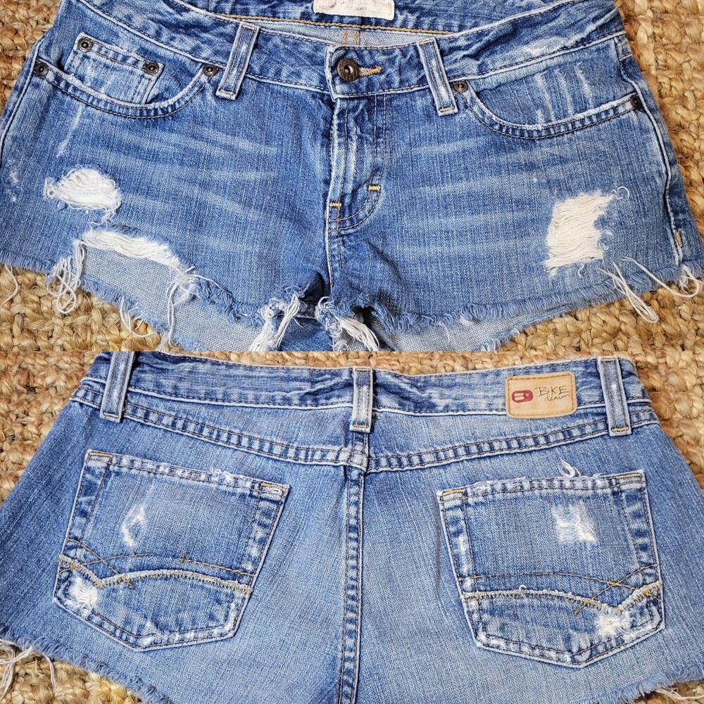 Vintage BKE Low Rise Micro Mini Jean Denim Hot Shorts Y2K Grunge cut off 4 26